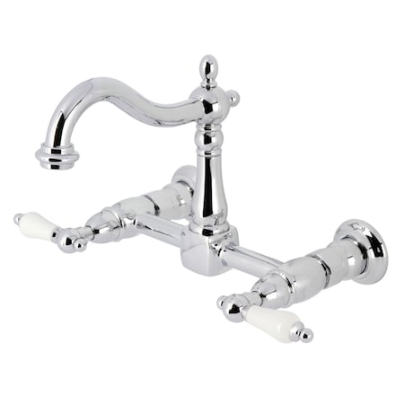 Kingston Brass Two-Handle Wall Mount Bridge Kitchen Faucet, Polished Chrome KS1261PL