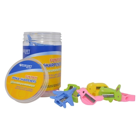 Westcott Manual Pencil Sharpeners Fun Pack, Assorted Shapes, 30PK 17796