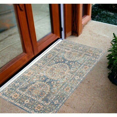 Homeroots 2' X 3' Blue and Orange Floral Medallion Stain Resistant Indoor Outdoor Area Rug 531512