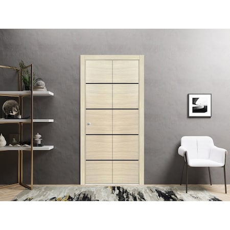 Sartodoors Sliding Closet Bi-fold Doors, Planum 0015 Natural Veneer and Aluminum Strips, Sturdy Tracks Molding PLANUM0015BF-SHP-7296