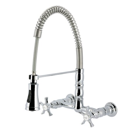 Kingston Brass Double-Handle Wall-Mount Pre-Rinse Bridge Kitchen Faucet, Polished Chrome GS1241NX
