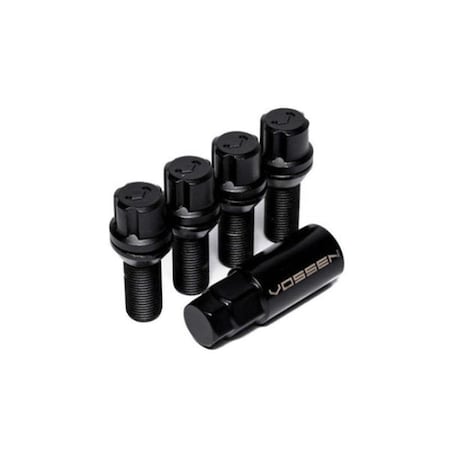 Vossen 30 mm Lock Bolt 14 x 1.25 in. 17 mm Hex Cone Seat, Black - Set of 4 LUG-BL1425-30-BC