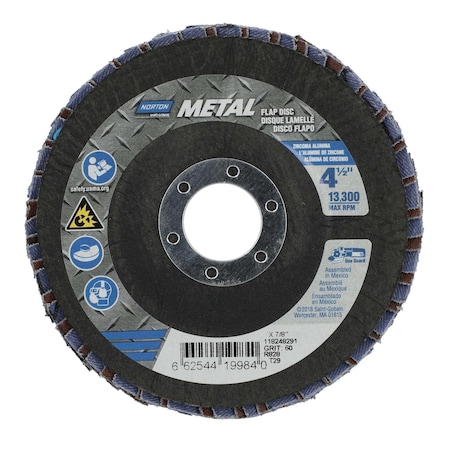 Norton Abrasives Fiberglass Flap Disc, 4-1/2" x 7/8", PK10 66254419984