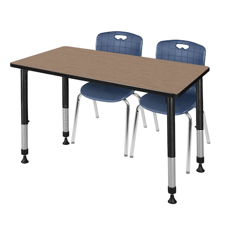 Regency Kee Adjustable Classroom Table W/ 2 Andy Stack Chairs, 48 in W, 24 in L, Noble Oak MT4824NOAPBK40NV