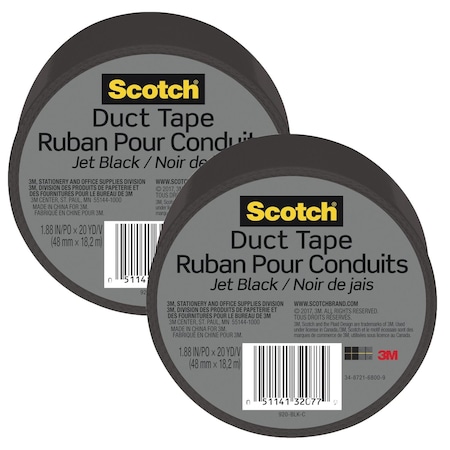 Scotch Duct Tape for Artists, 1.88 in x 20 yd (48 mm x 18.2 m), Jet Black, 2PK 920-BLK-C