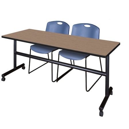 Regency Kobe Flip-Top Training Nesting Table W/ 2 Zeng Stack Chairs, 72 in W, 24 in L, Noble Oak MKFT7224NO44BE