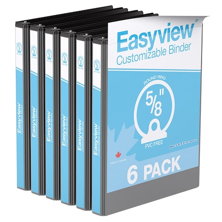 Davis Group Easyview Premium, Round Ring, Customizable, View Binder, (Black, 5/8"), PK6 8400-01-06