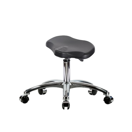 Blue Ridge Ergonomics Polyurethane Ray Sit-Stand Stool Chrome - Desk Height with Chrome Casters in Black Polyurethane PRPDHSO-CR-CC-BLK