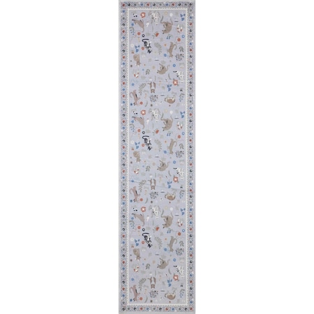 Jonathan Y Catmosphere Festive Feline Floral Border Non-Slip Machine-Washable Gray 2 ft. x 8 ft. Runner Rug ANM100D-28
