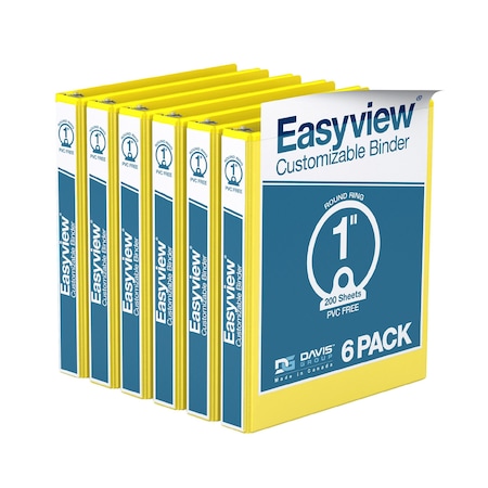 Davis Group Easyview Premium, Round Ring, Customizable, View Binder, (Yellow, 1"), PK6 8411-05-06