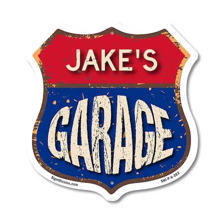 Signmission Jake's Garage, 6 Inch X 6 Inch, Plastic Sign SHI-P-6-383-JAKE