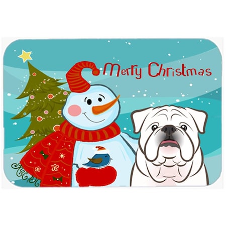 Carolines Treasures Snowman With White English Bulldog Glass Cutting Board- Large BB1840LCB