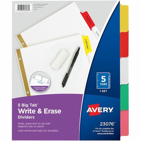 Avery Dennison Avery, WRITE & ERASE BIG TAB PAPER DIVIDERS, 5-TAB, MULTICOLOR, LETTER 23076