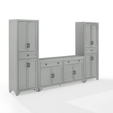 Crosley Tara 3-Piece Sideboard And Pantry Set KF33012GY