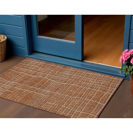 Homeroots 3' X 5' Brown Copper And Gray Striped Washable Indoor Outdoor Area Rug 597421