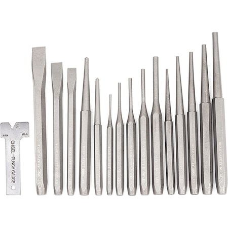 Neiko Punch and Chisel Set, 16 Piece, Cold Chisels, Taper, Pin & Center Punches, Chrome Vanadium Steel 02626A