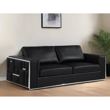 Homeroots 89" Black Italian Leather Sofa With Silver Legs 534162