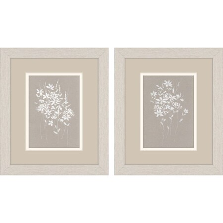 Homeroots Set Of Two Delicate Botanicals Distressed White Framed Wall Art, 2PK 649304