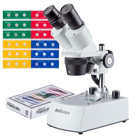 Amscope SE306 Compact Multi-Lens Binocular Stereo Microscope 20X-40X w/Angled Head, Metal Pillar Stand, Top & SE306R-P-LED-PS36A