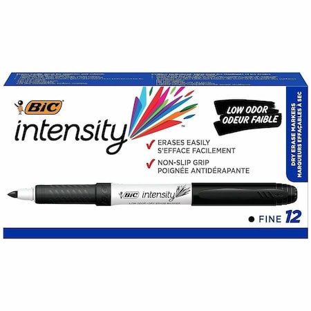 Bic Intensity Dry Erase Marker, Fine Point, Low Odor, Black, 12PK GDE11-BK