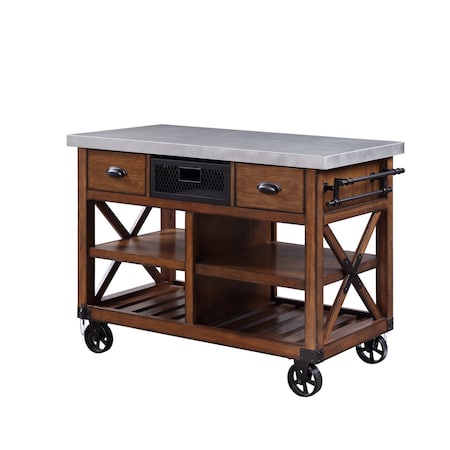 Homeroots Brown And Silver 48in Rolling Kitchen Cart With Storage 285820