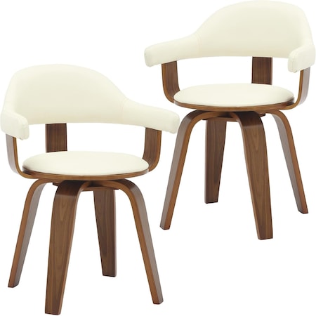 Leisuremod Brivo Swivel Dining Chair with 360-Degree Leather Armchair & Poplar Wood Legs, 2PK BC22W2