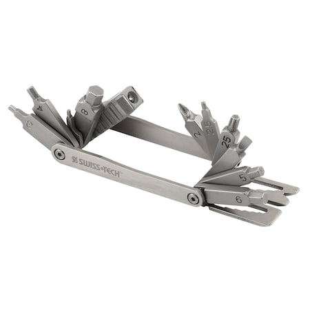 Prime-Line SWISS+TECH Folding Multi-Tool with Screwdrivers and Wrenches, Stainless Steel Single Pack ST41150