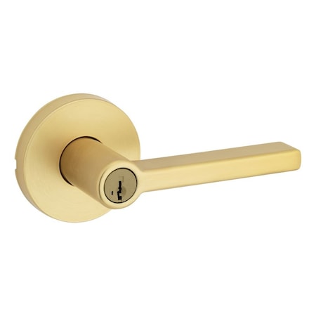 Kwikset Halifax Lever with Round Rose Entry Door Lock SmartKey with 6AL Latch and RCS Strike Satin 740HFLRDT-4S