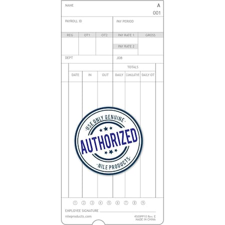 Nile Products Replacement Time Cards, PK1000 4500PP10MB