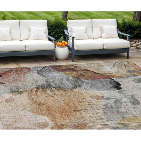 Homeroots 10' X 14' Terra Cotta Copper And Beige Floral Washable Indoor Outdoor Area Rug 588539