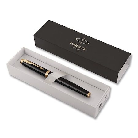Parker IM Fountain Pen with Gift Box, Medium Fountain Nib, Blue Ink, Black Lacquer/Gold Barrel 1931645