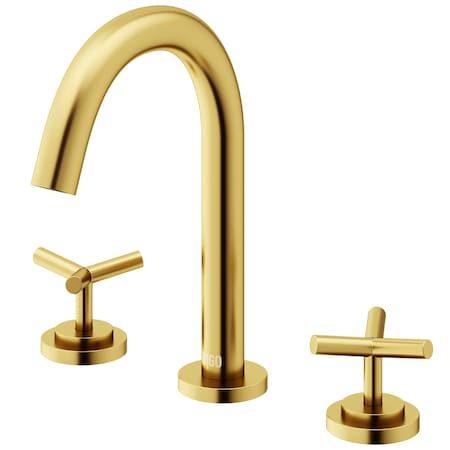 Vigo Jewel Two Handle Three-Hole Widespread Bathroom Faucet with Cross Handles in Matte Brushed Gold VG01308MG