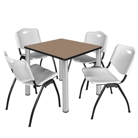 Regency Square Kee Breakroom Table W/ 4 M Stack Chairs, 30 in W, 30 in L, Noble Oak TB3030NOBPCM47GY