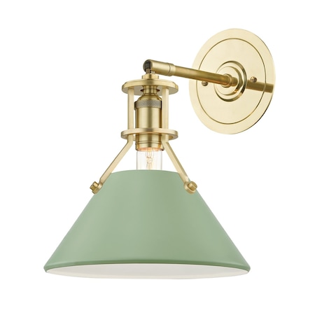 Hudson Valley Lighting Mark D. Sikes X Painted No.2 1 Lt. Wall Sconce 9.5 In. Aged Brass/Leaf Green MDS350-AGB/LFG