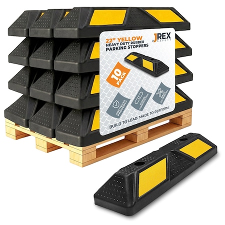 Jrex Safety 22 in Rubber Parking Block Curb Stop, Yellow Reflective Strip, 10PK PBSY-JR-2-10PK