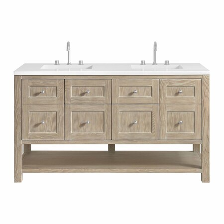 James Martin Vanities Breckenridge 60 in. Double Vanity, Whitewashed Oak, w/ 3 CM White Zeus Quartz Top 330-V60D-WWO-3WZ