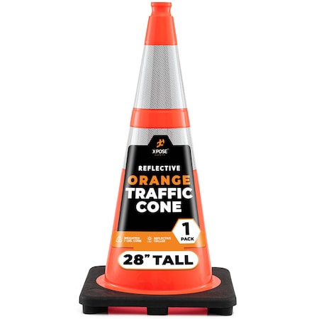 Xpose Safety Traffic Safety Cone, 28 in, PVC, Dual 6 in & 4 in Reflective Collar, DOT Approved, Orange OTC28-64-1-X