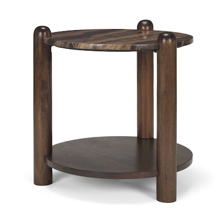 Homeroots 26" Brown Marble And Solid Wood End Table With Shelf 604537