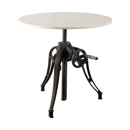 Homeroots 30" White And Black Rounded Marble And Metal Three Leg Base Dining Table 380481