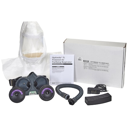 Msa Safety Powered Air Purifying Respirator, OptimAir TL Kit, Full Hood, HE Filters, Extended Battery 10214891