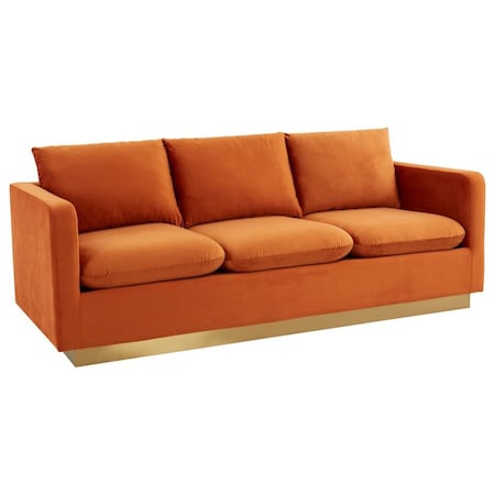 Leisuremod Nervo Upholstered Velvet Sofa with Gold Frame, Orange Marmalade NS83OR