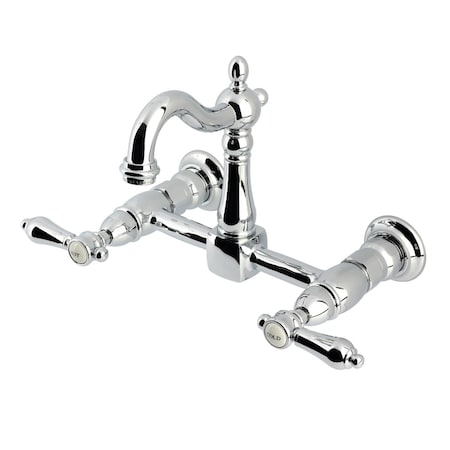Kingston Brass Two-Handle Wall Mount Bridge Kitchen Faucet, Polished Chrome KS2441BAL