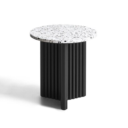 Homeroots 23" White and Black Faux Terrazzo and Wood Round Pedestal End Table 641952