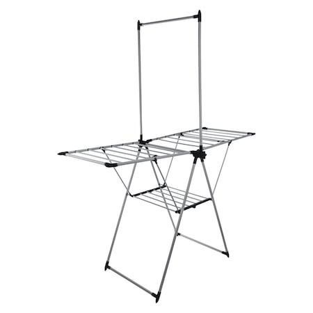Home-Complete Clothes Drying Rack 2-Level Laundry Drying Rack with 24 Rails, Hanging Bar, 2 Adjustable Wings 82-CRAF16-PLTM