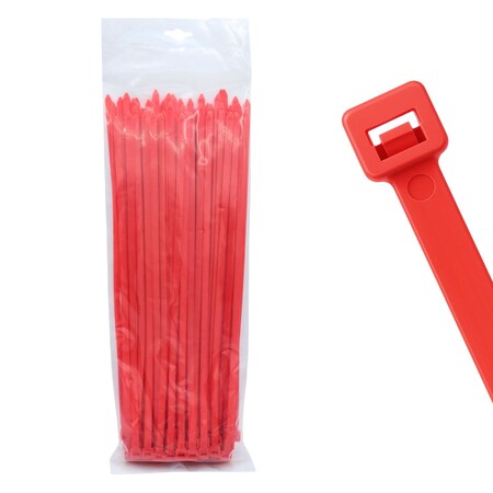 Cable Ties Unlimited Cable Tie, 14 in L, 50 lb Strength, 4 in Max Bundle Dia, Nylon 6/6, Red 100PK C14-50-Red