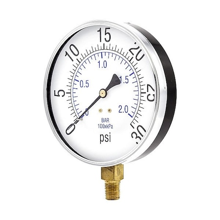 Zoro Select Pressure Gauge, 1/4 in NPT, Bottom Location 101D-454C