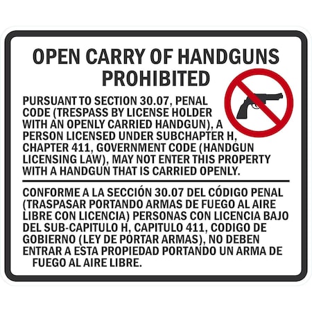 Lyle Section 30.07 Open Carry of Handguns Prohibited Sign, 36x30, Non-Reflective, White G-15917-NA_36x30