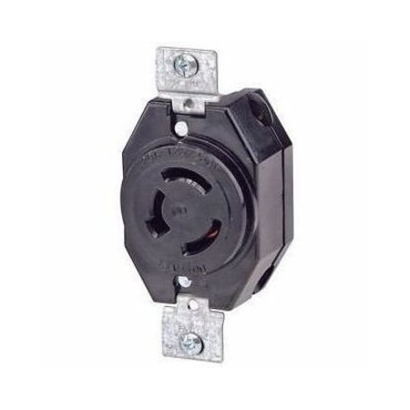 Leviton Flanged Locking Receptacle, Non-NEMA, 20 A, 125/250V AC, Single Phase, 3 Pole, Flush Mount, Black 7310-B