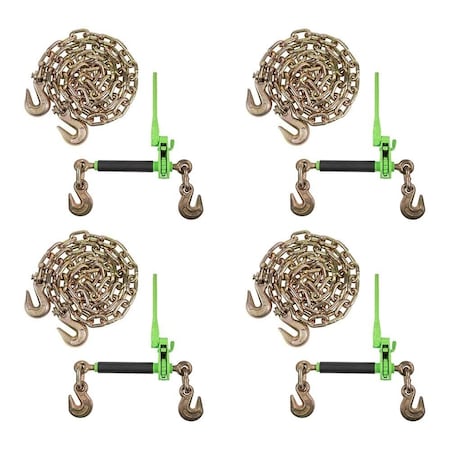 Mytee Products 4 3/8in - 1/2in Hi-Viz Green Quick Ratchet Chain Binder w/ 4 3/8in X 20ft G70 Chain CBRSFH38x4-CH3820x4-KIT
