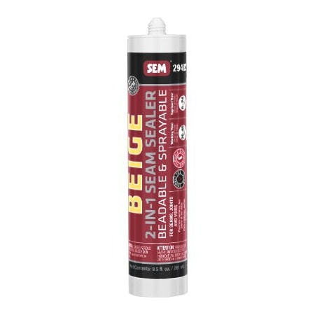 Sem 2-in-1 Seam Sealer, 9.5 oz Tube, Beige, Liquid, 24 hr Curing 29482